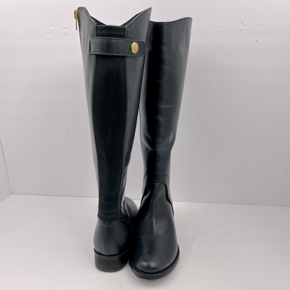 STEVEN BY STEVE MADDEN, LEATHER ZIPPER KNEE HIGH RIDING BOOTS, BLACK SIZE 6W - Picture 5 of 13